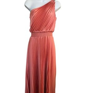 White House Black Market One-Shoulder Pleated Dress - Coral